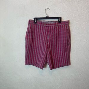 Peter Millar Pure Cotton Flat Front Chino Shorts in a pink plaid pattern Size 34